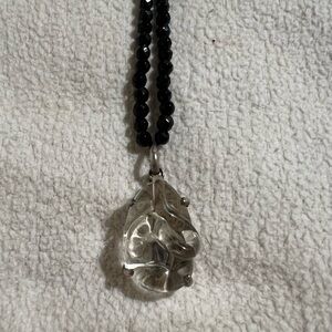 Black Beaded Necklace with Clear Pendant